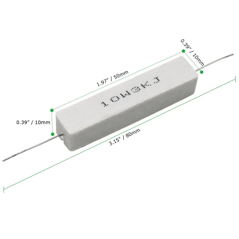 Dimlove Cement Resistor,10 PCS 10w 3000 Ohm 5% Axial Lead Wire Resistor White Wound Fixed Ceramic Cement Wirewound Cement Power Resistors Flame Heat Moisture Resistance Precharge Horizontal Resistors - Image 3